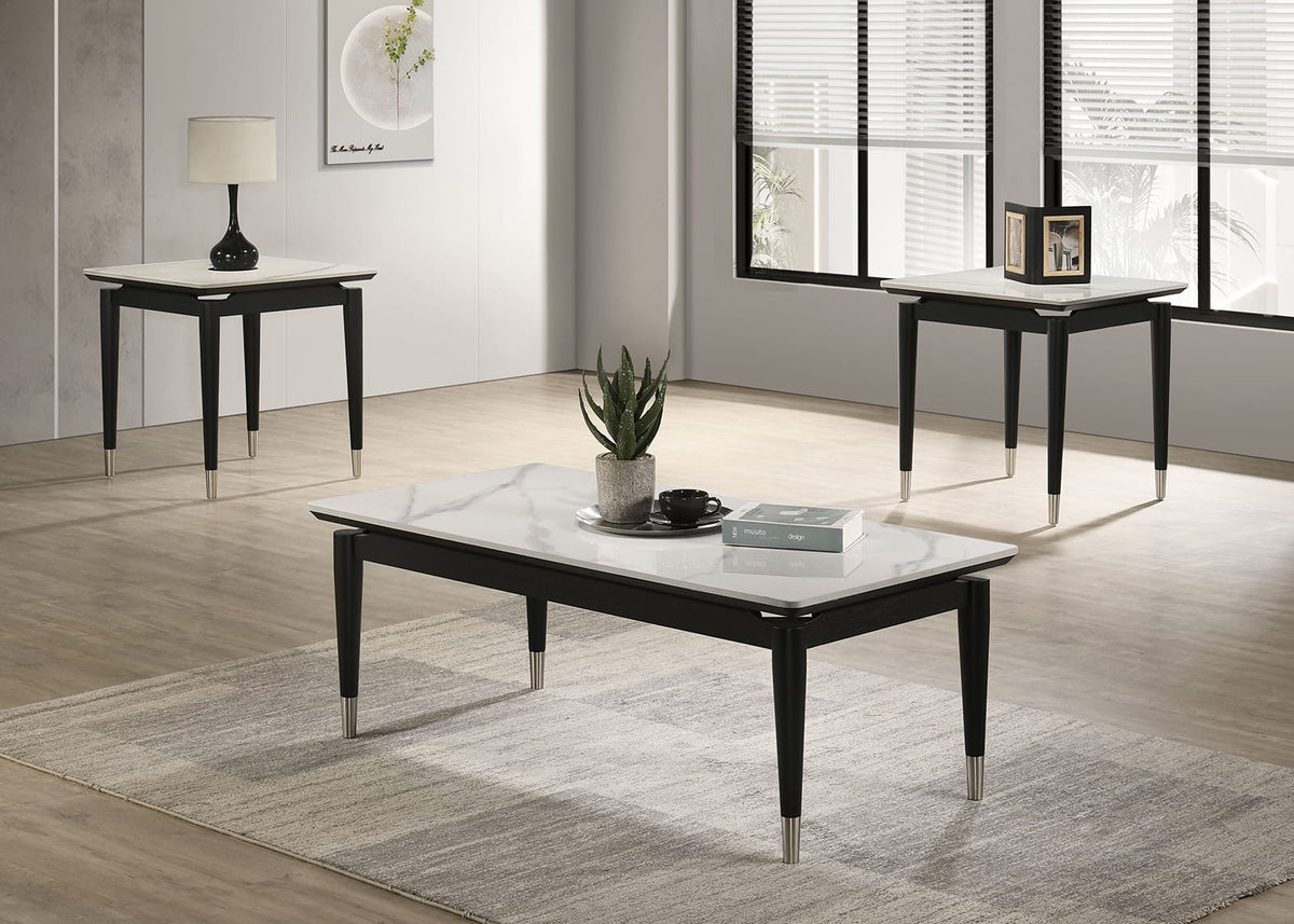 Contemporary End Table - Black & White Sintered Stone