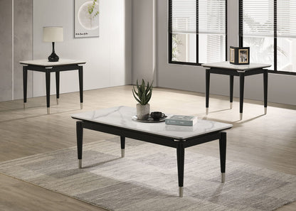 Contemporary End Table - Black & White Sintered Stone