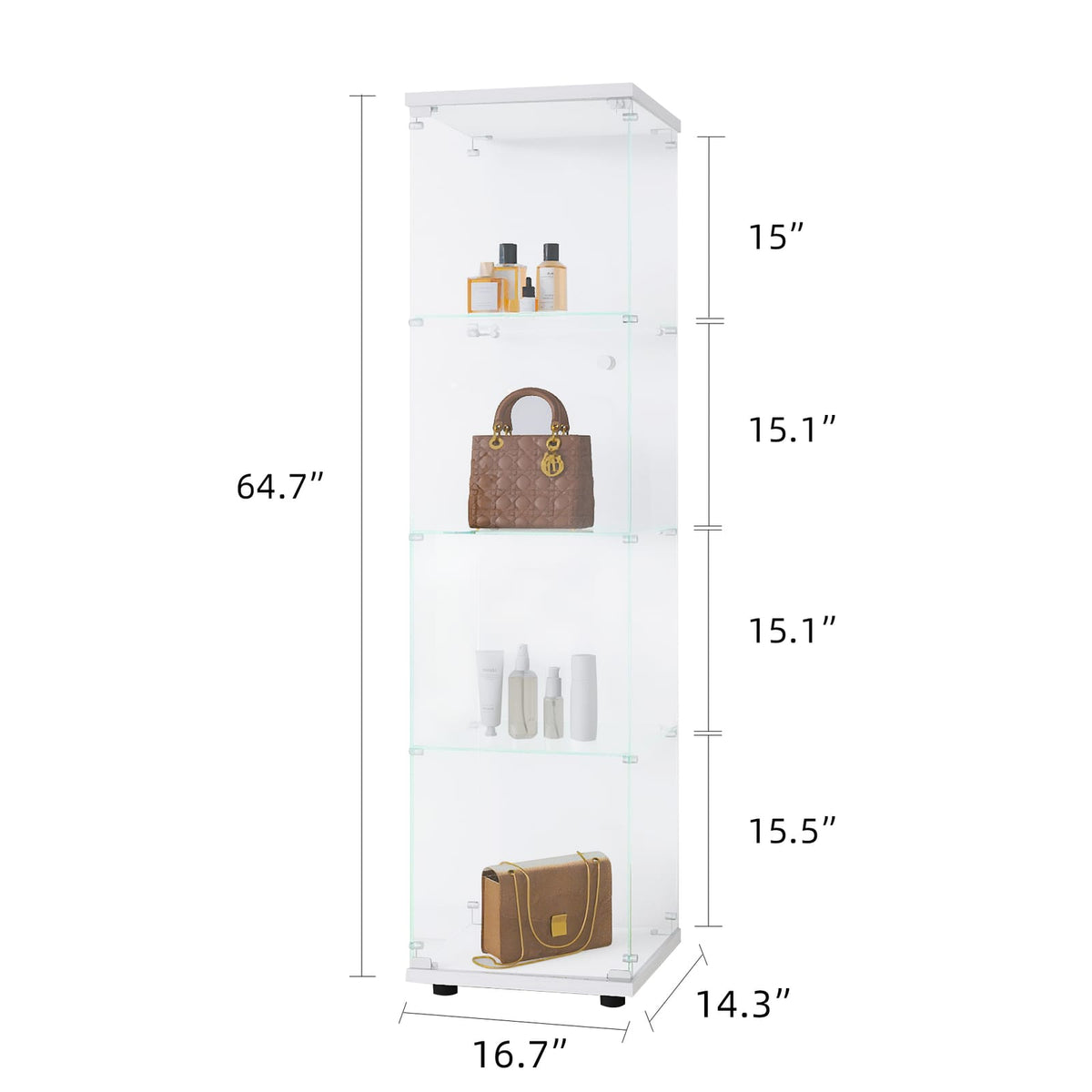 White Glass Display Cabinet with 4 Shelves for Book and Photo Storage