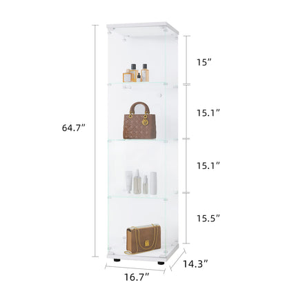 White Glass Display Cabinet with 4 Shelves for Book and Photo Storage