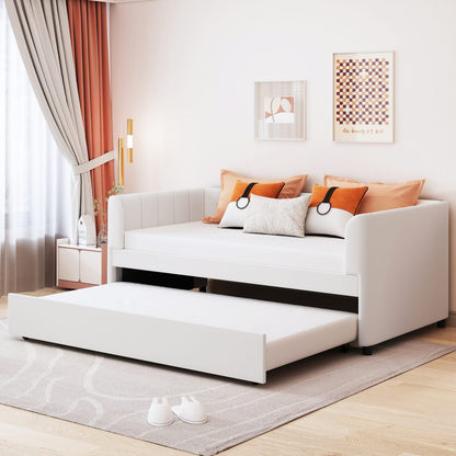 Beige Velvet Daybed with Trundle - Twin Size for Bedroom