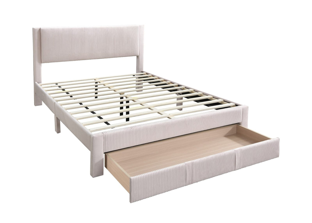 Contemporary Queen Bed Frame - Light Pink Corduroy Storage