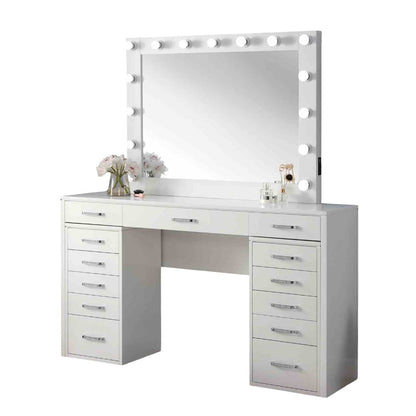 Glam Vanity Set - 5 Drawers White Solid Wood Bedroom Storage