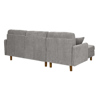 Light Gray 3 Seat Corduroy Sectional Sofa