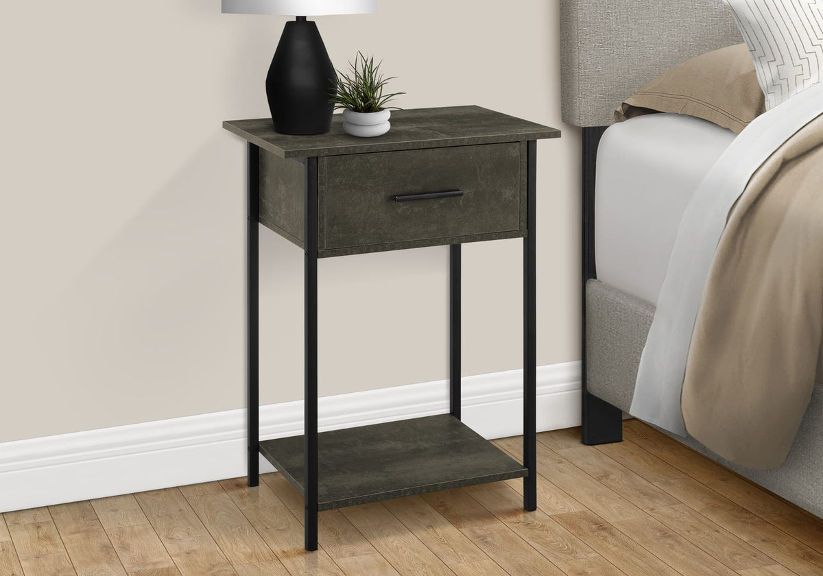 2 Tier Accent Table - Black Metal, Storage Drawer