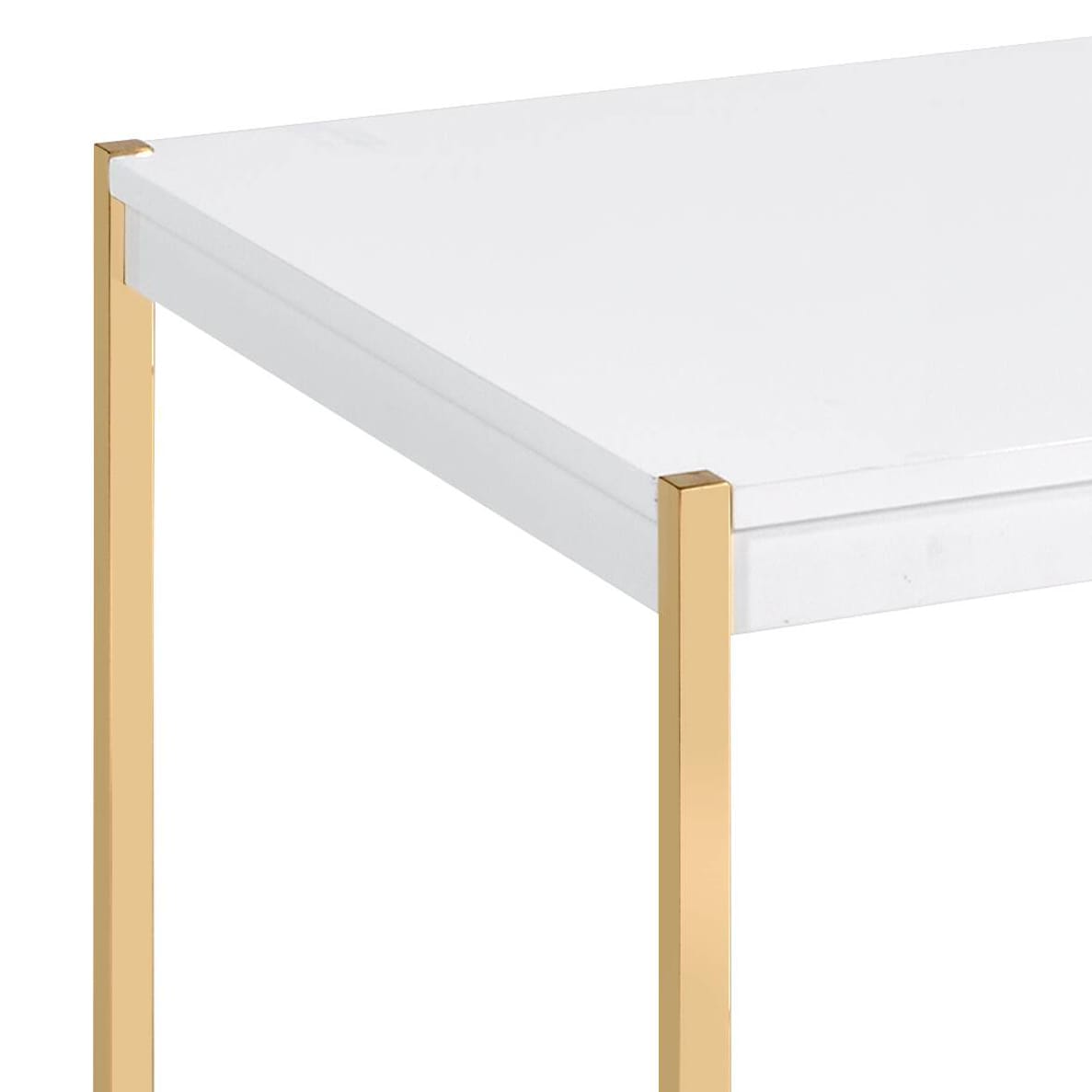 White & Gold Rectangle Coffee Table - Modern Style