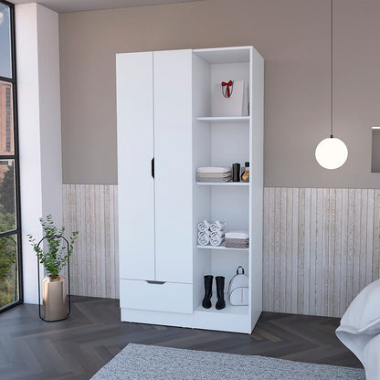 White Bedroom Armoire - 71" Wide Storage Cabinet