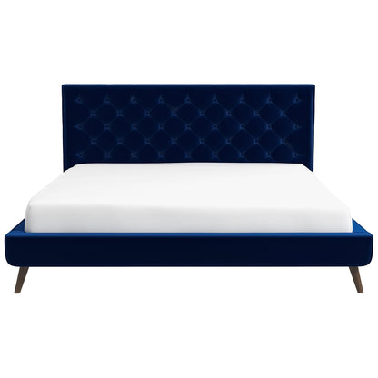 King Size Blue Velvet Platform Bed - Luxury Bedroom