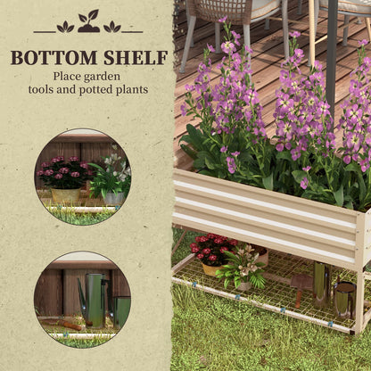 Outsunny Raised Garden Bed - Cream Steel with Storage Shelf