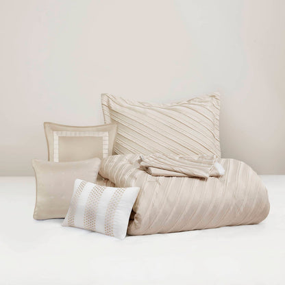 7 Piece Queen Beige Comforter Set - Luxurious Comfort