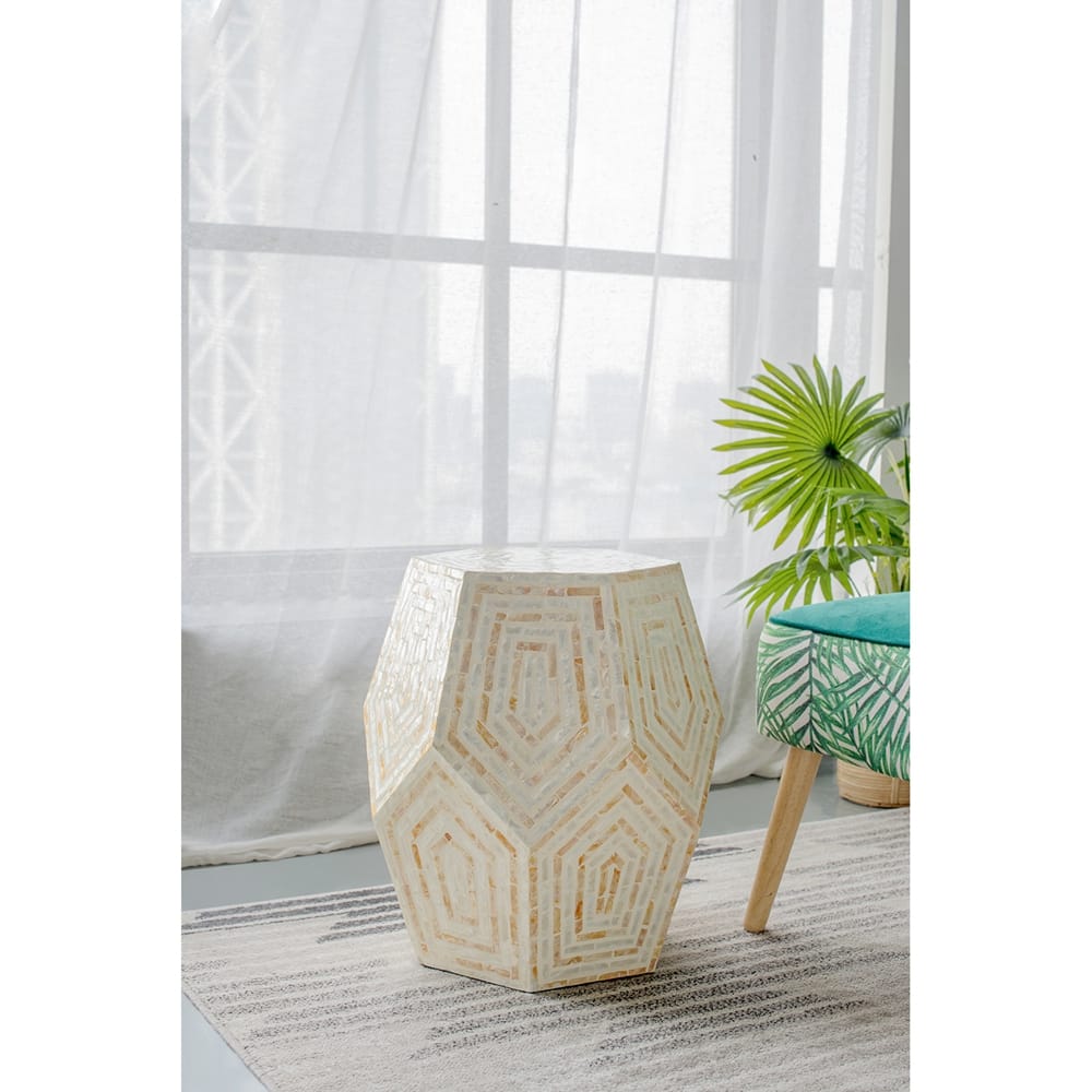 Cream Yellow Hexagonal Capes Stool 18x18x21 Inches