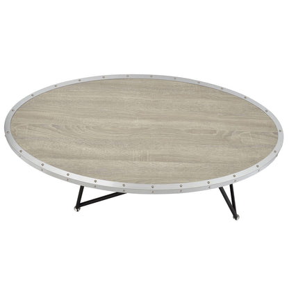 Weathered Grey Oak & Black Oval Coffee Table - Industrial Style
