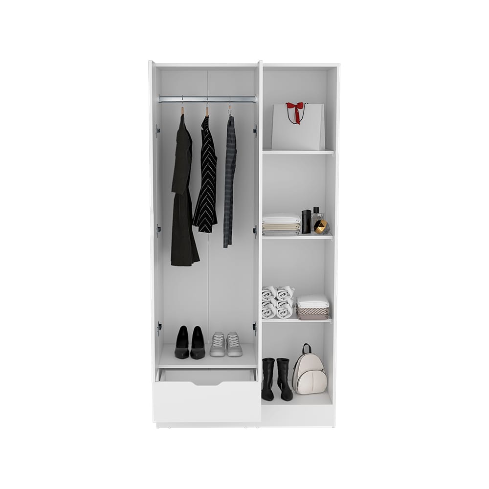 White Bedroom Armoire - 71" Wide Storage Cabinet