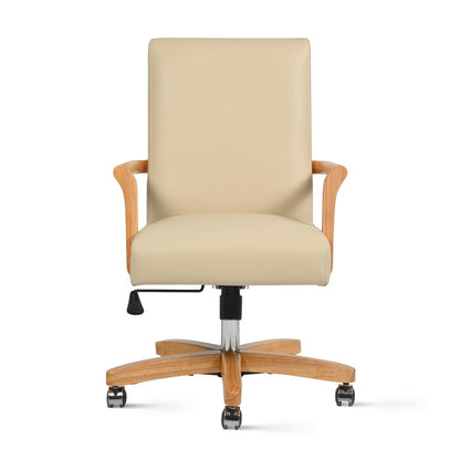 Dumont Executive Home Office Chair - Beige Leather & Wood