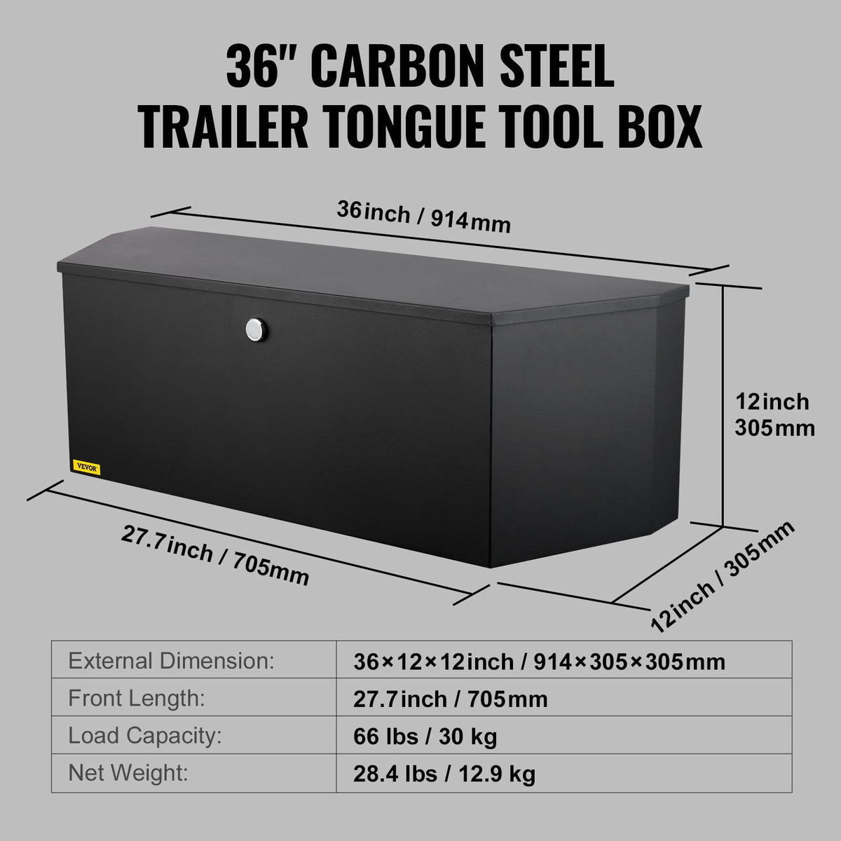 Heavy Duty Trailer Tongue Box - Carbon Steel Tool Chest