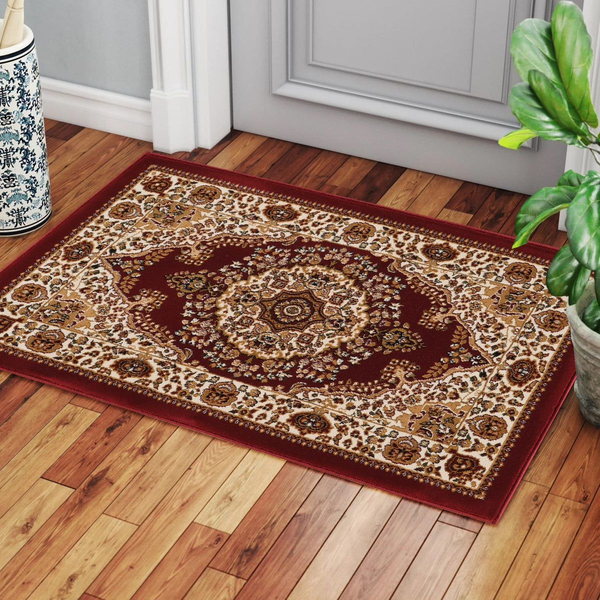 Red Medallion Area Rug - 2x3 ft Classic Style