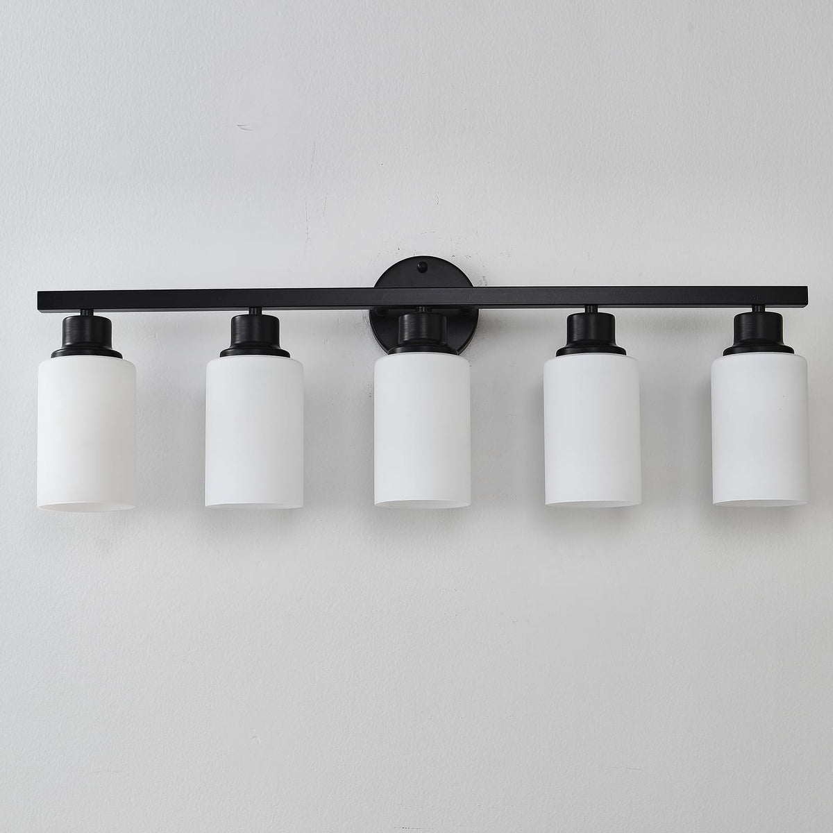 5-Light Matte Black Wall Lamps with White Glass Shades (No Bulbs) Sconce Lighting
