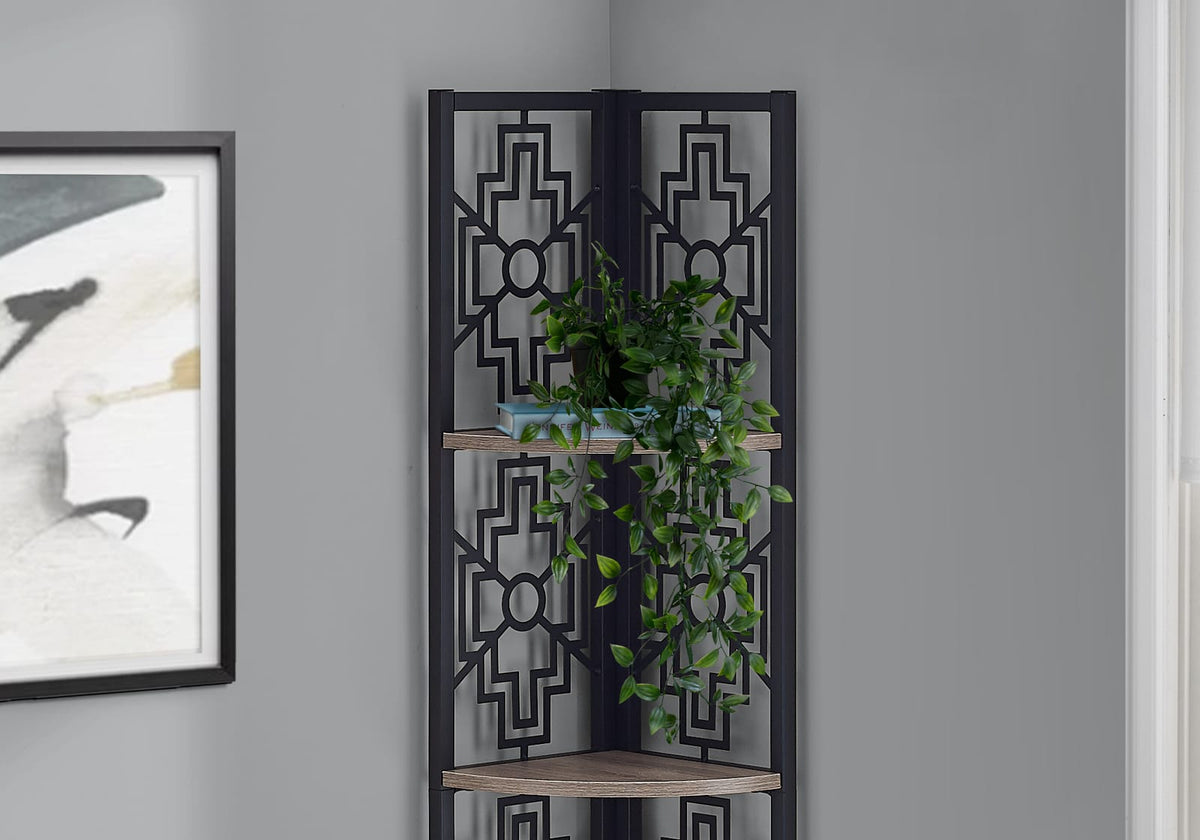 4 Tier Taupe Metal Etagere Bookcase - Corner Shelf Display