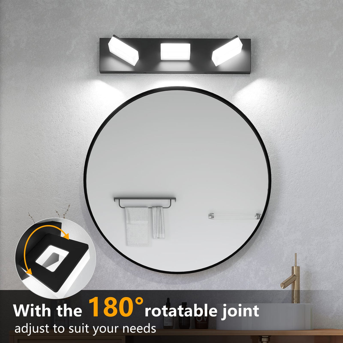Black Iron Bathroom Vanity Light 3-Light Fixture