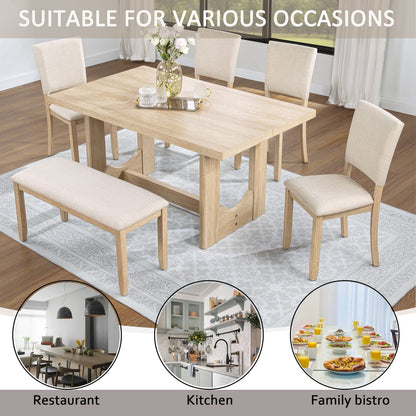 Light Oak Dining Table Set - 6 Seats with Bench