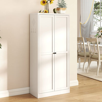 61" White Metal Kitchen Pantry Cabinet - Adjustable Storage