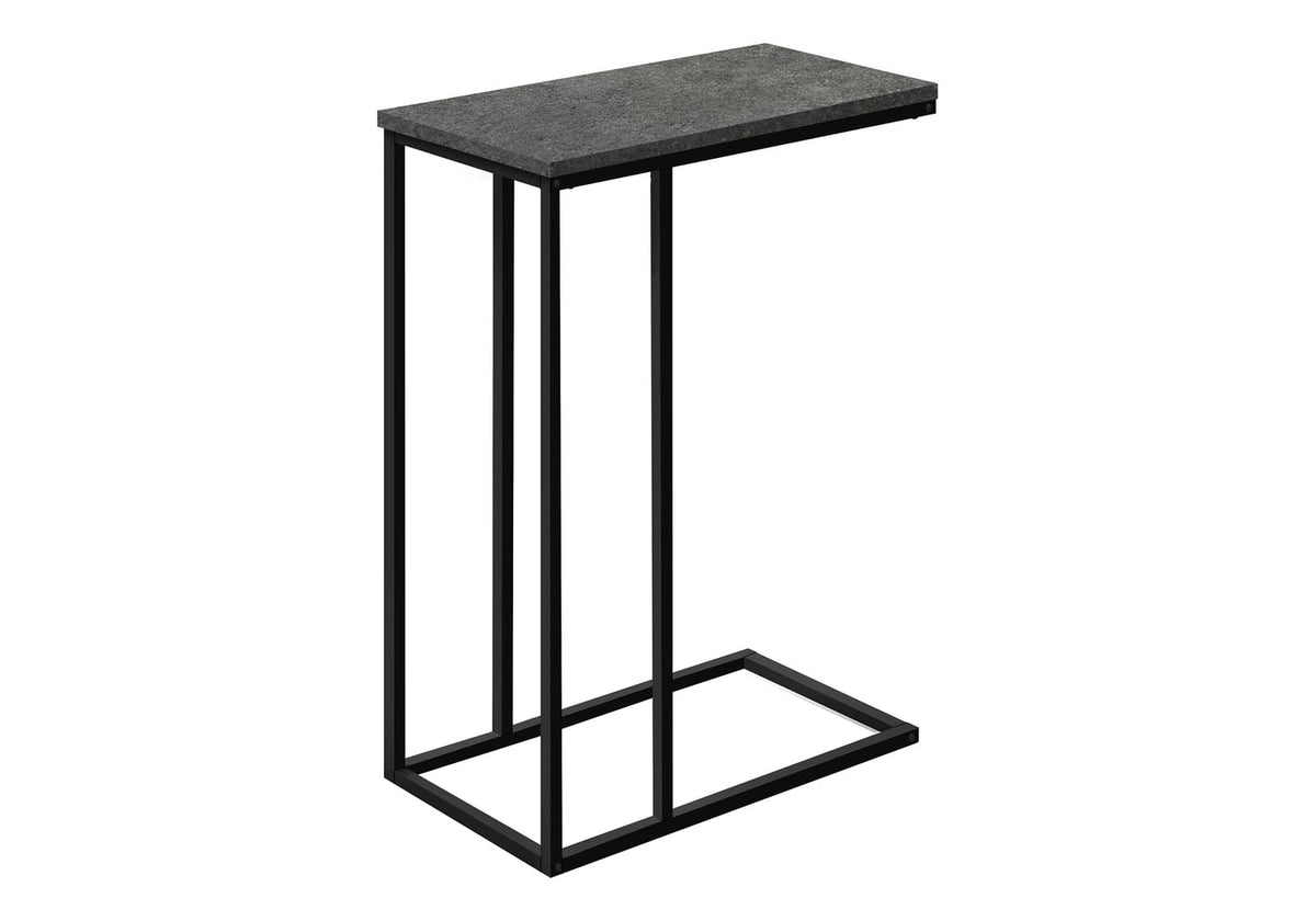 Grey C-Shape End Table with Metal Base for Living Room Accent