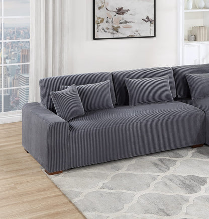 Dark Gray L-Shaped Sectional Sofa - 113" Corduroy for Living Room