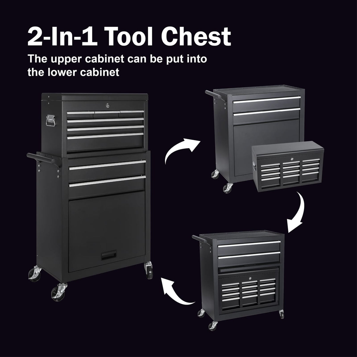 8-Drawer Steel Tool Cabinet - Rolling Storage Cart with Wheels