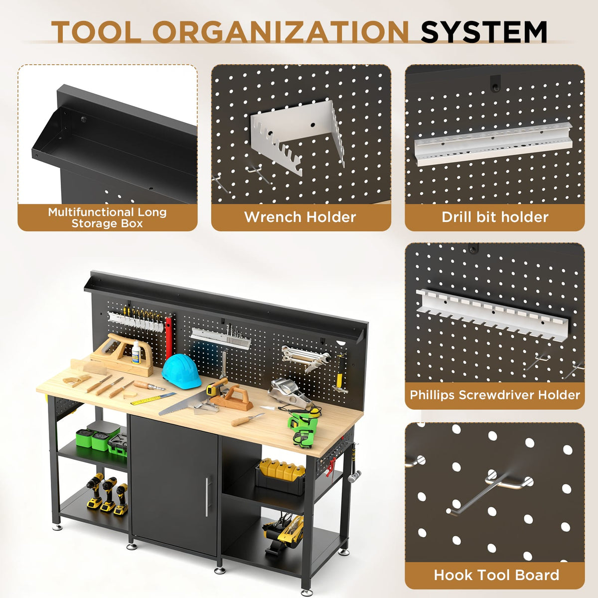 60" Heavy Duty Workbench with Storage - Black MDF Metal