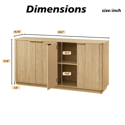 Oak MDF Sideboard for Dining Room Storage, 63"W x 15.75"D