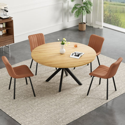 47 Inch Round Metal & Wood Dining Table - Natural
