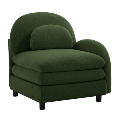 Vitoria Curved Sofa - Green Teddy Fabric, 1 Seat