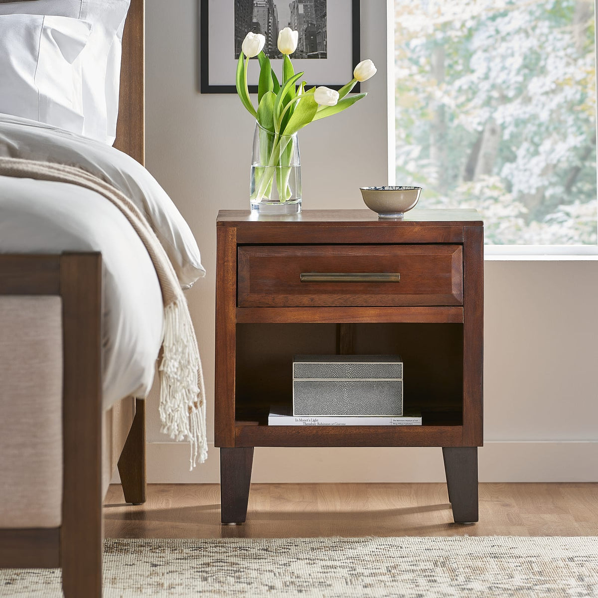 Acacia Wood Nightstand - 20" Brown Bedroom Table for Living Room