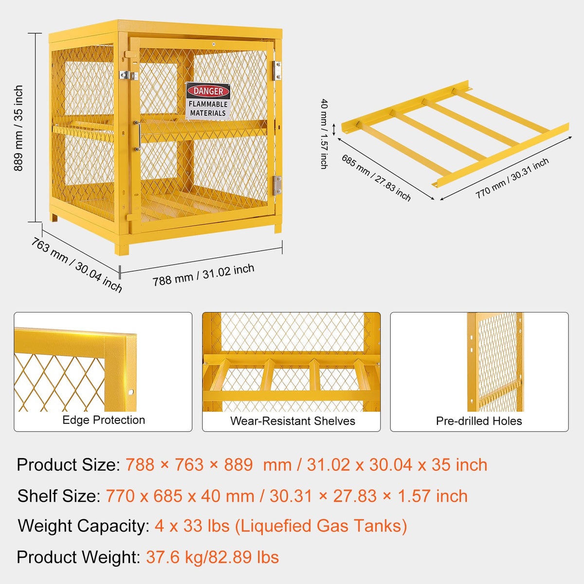 Yellow Q235 Cylinder Storage Cabinet - 31x30x35 Inch