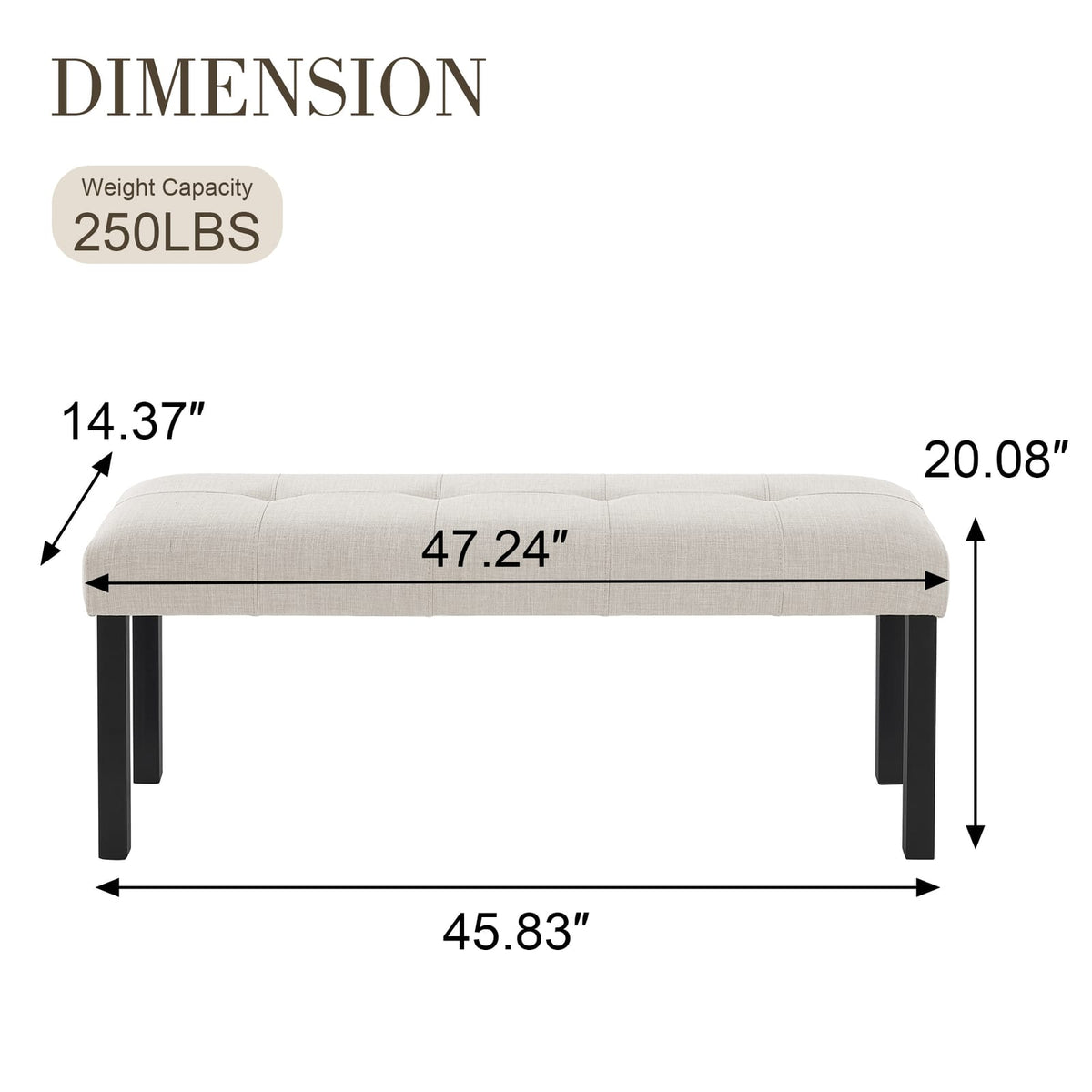 Modern Beige Linen Dining Bench - Farmhouse Entryway Seat