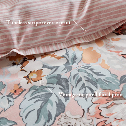 Queen Polyester Bedding Set Multicolor Pink Floral