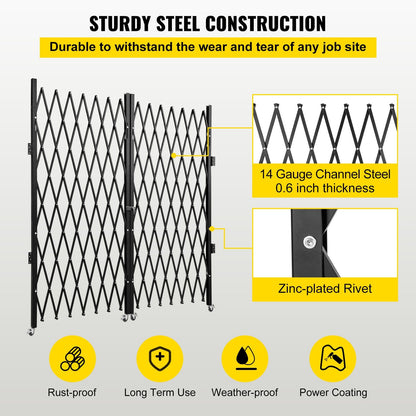 Black Steel Folding Security Gate - 5.1' x 10.2' Expandable Fence