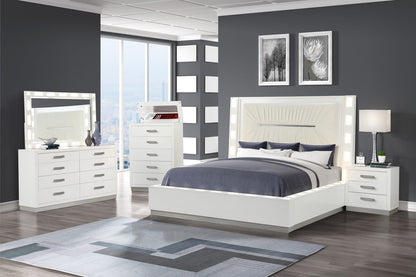 Modern White Dresser with 5 Drawers & Mirror Lid