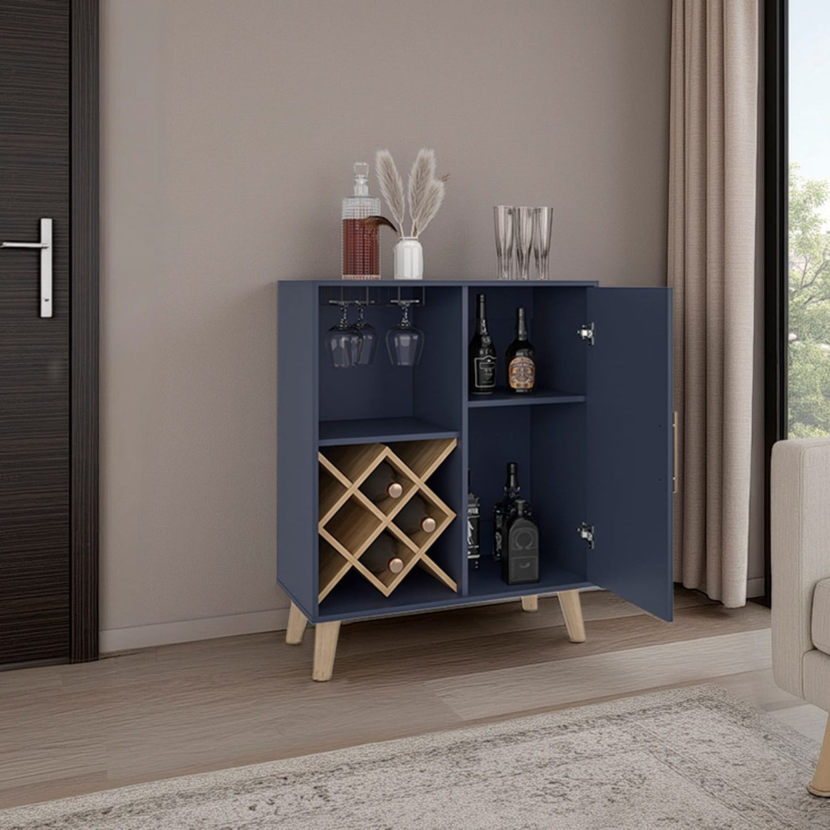 Cave Low Bar Cabinet - Blue Forest, Open Storage for Living Room
