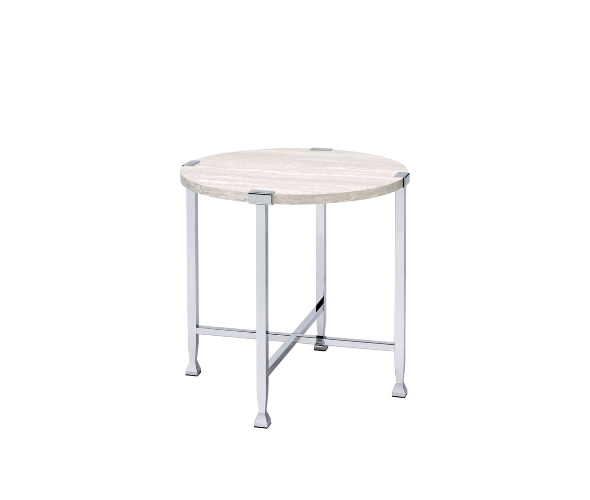 White Oak & Chrome Round End Table - 24 Inch for Living Room