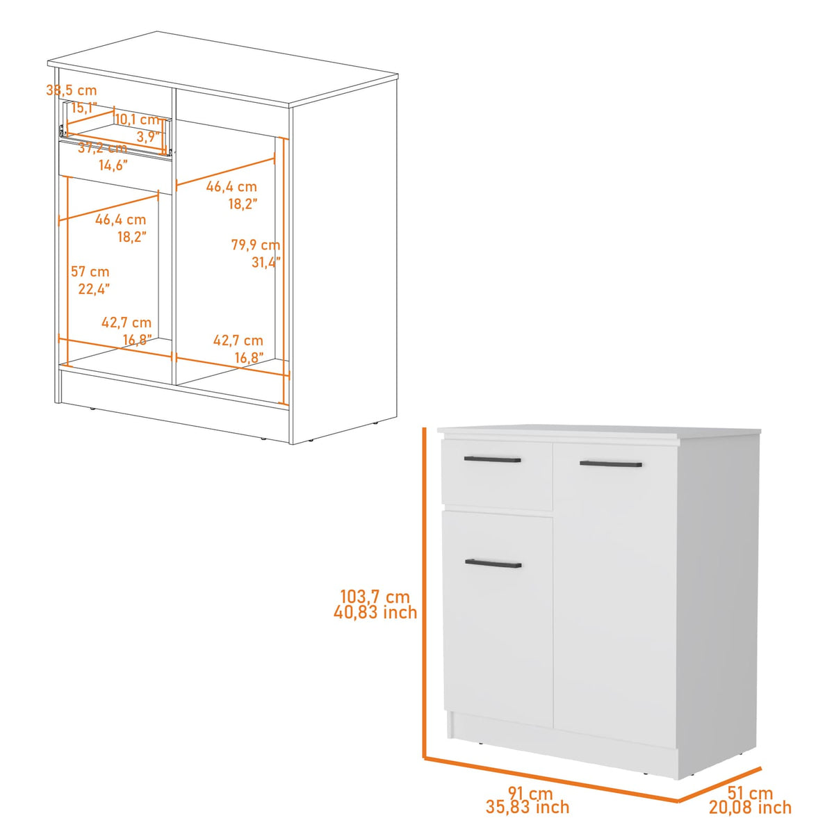 White Bedroom Dresser - 36" Wide Storage Chest