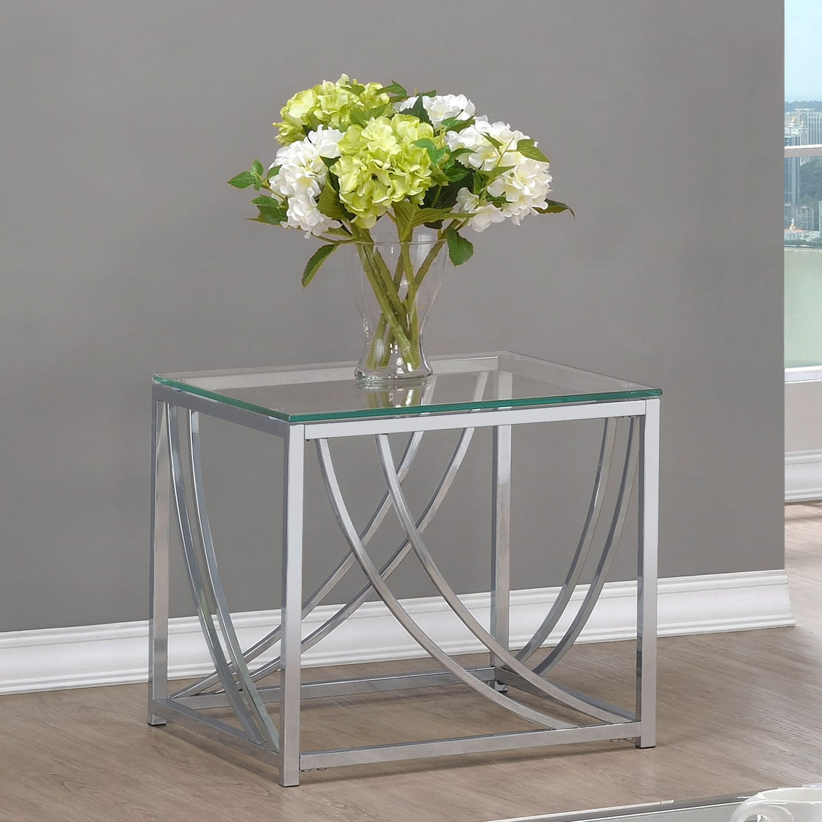 Chrome Glass Square End Table for Primary Living Space for Living Room