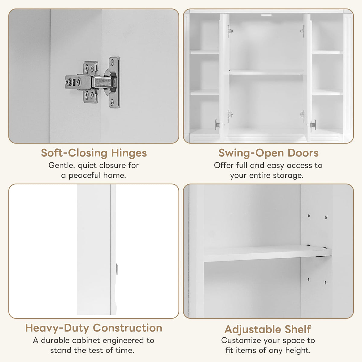 Modern Wall Mounted Bathroom Cabinet with Adjustable Shelves in White