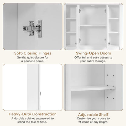 Modern Wall Mounted Bathroom Cabinet with Adjustable Shelves in White