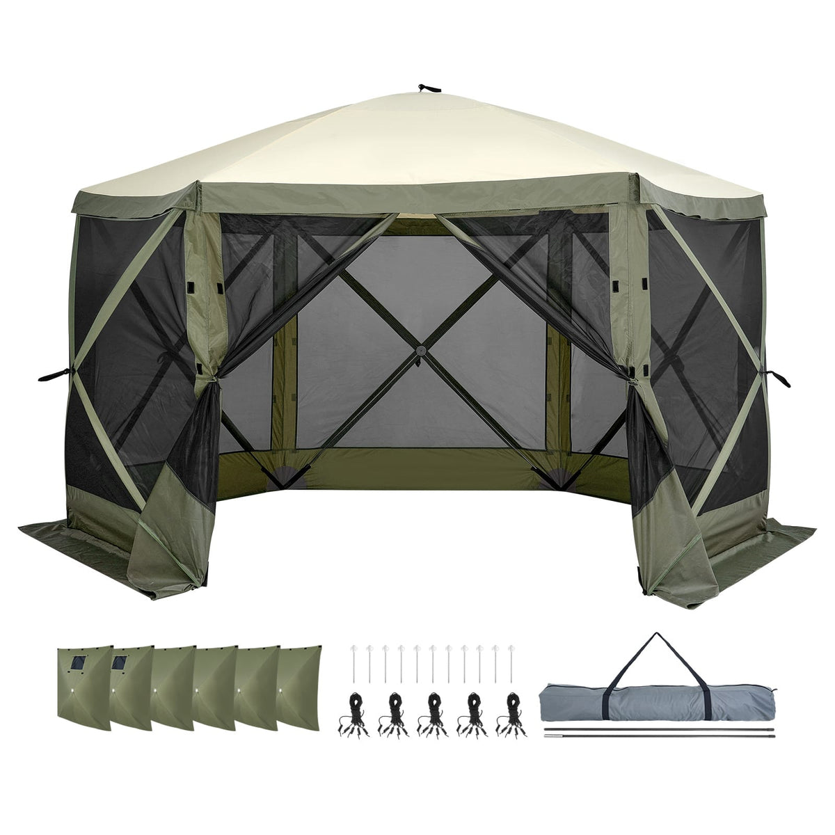 12x12FT Green Oxford Fabric Gazebo Screen Tent for Garden Shade