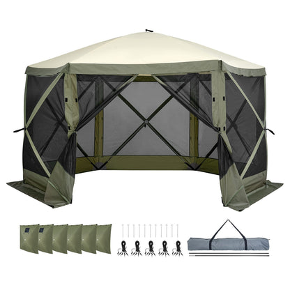 12x12FT Green Oxford Fabric Gazebo Screen Tent for Garden Shade