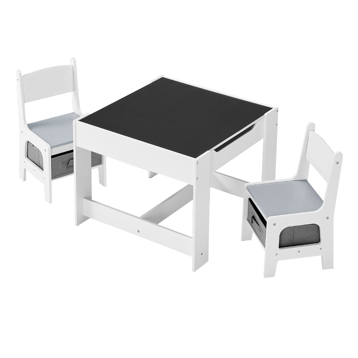 Kids Table and 2 Chairs Set - White with Storage
