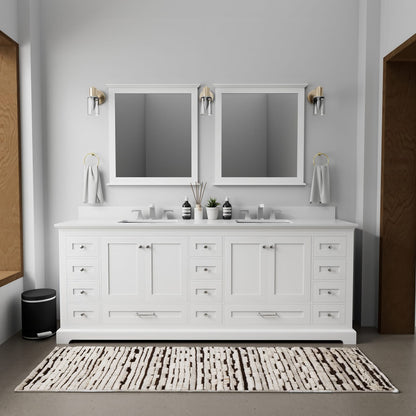 White Double Bath Vanity - 84" W with Quartz Top
