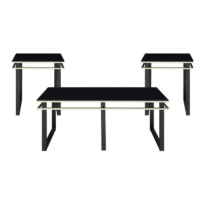 Black Coffee Table Set with End Tables - Modern Metal Glass Design for Living Room