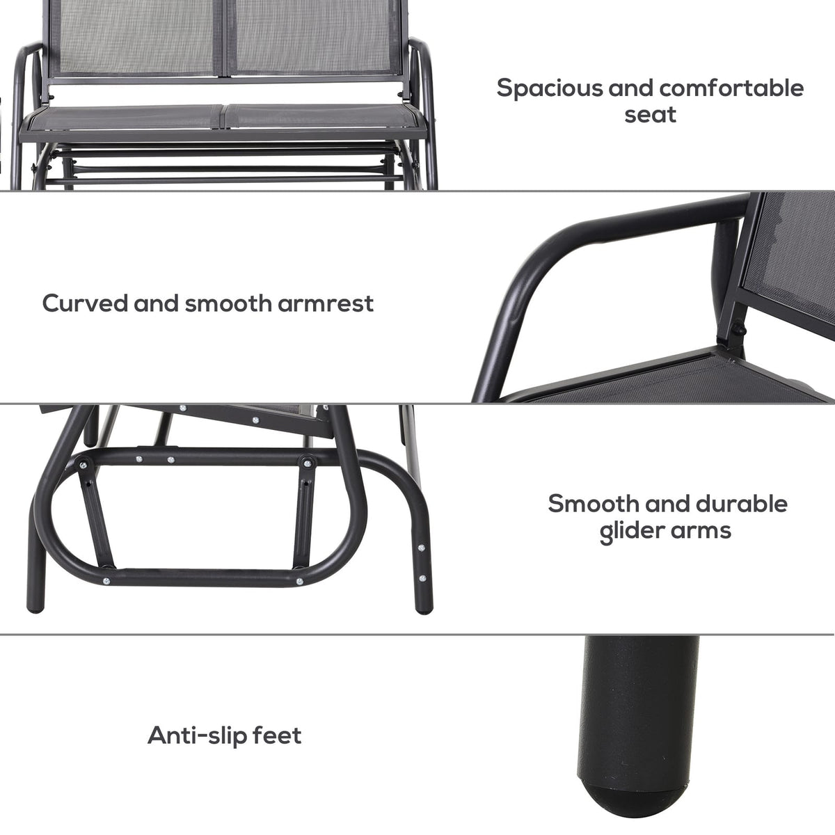 Outsunny 2-Person Outdoor Glider Bench - Grey Steel Frame
